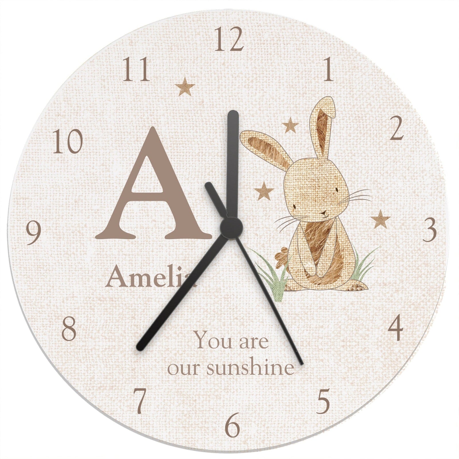 Personalised Hessian Rabbit Shabby Chic Large Wooden Clock Wall Clocks Mini Bee 