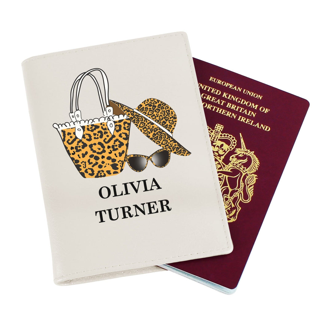 Personalised Leopard Print Cream Passport Holder Luggage Tags Mini Bee 