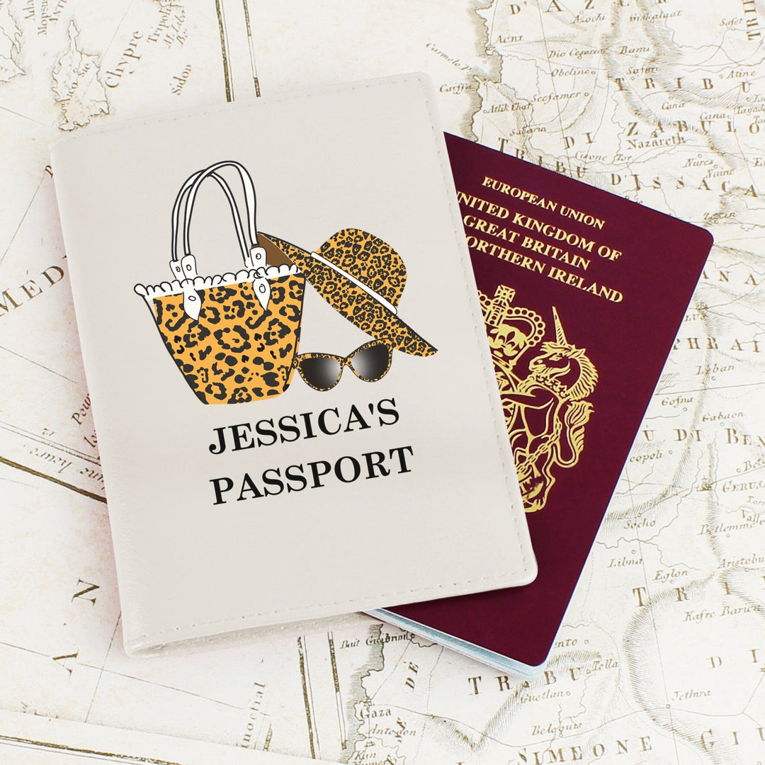 Personalised Leopard Print Cream Passport Holder Luggage Tags Mini Bee 