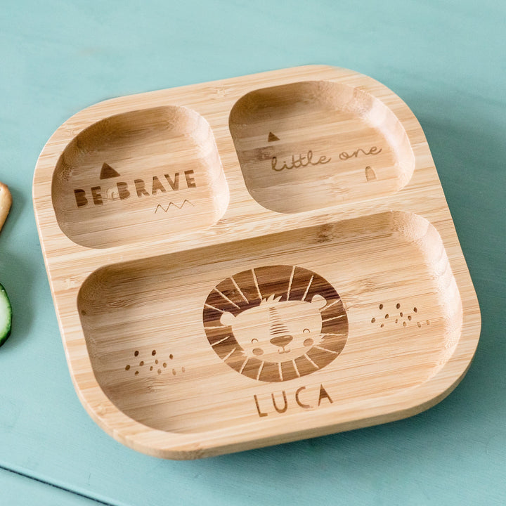 Personalised Lion Bamboo Suction Plate Plates Mini Bee 