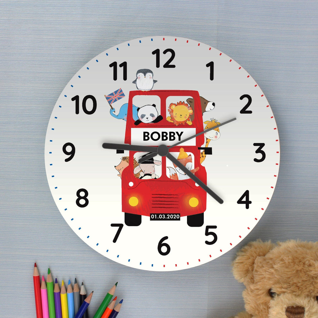 Personalised London Animal Bus Wooden Clock Wall Clocks Mini Bee 