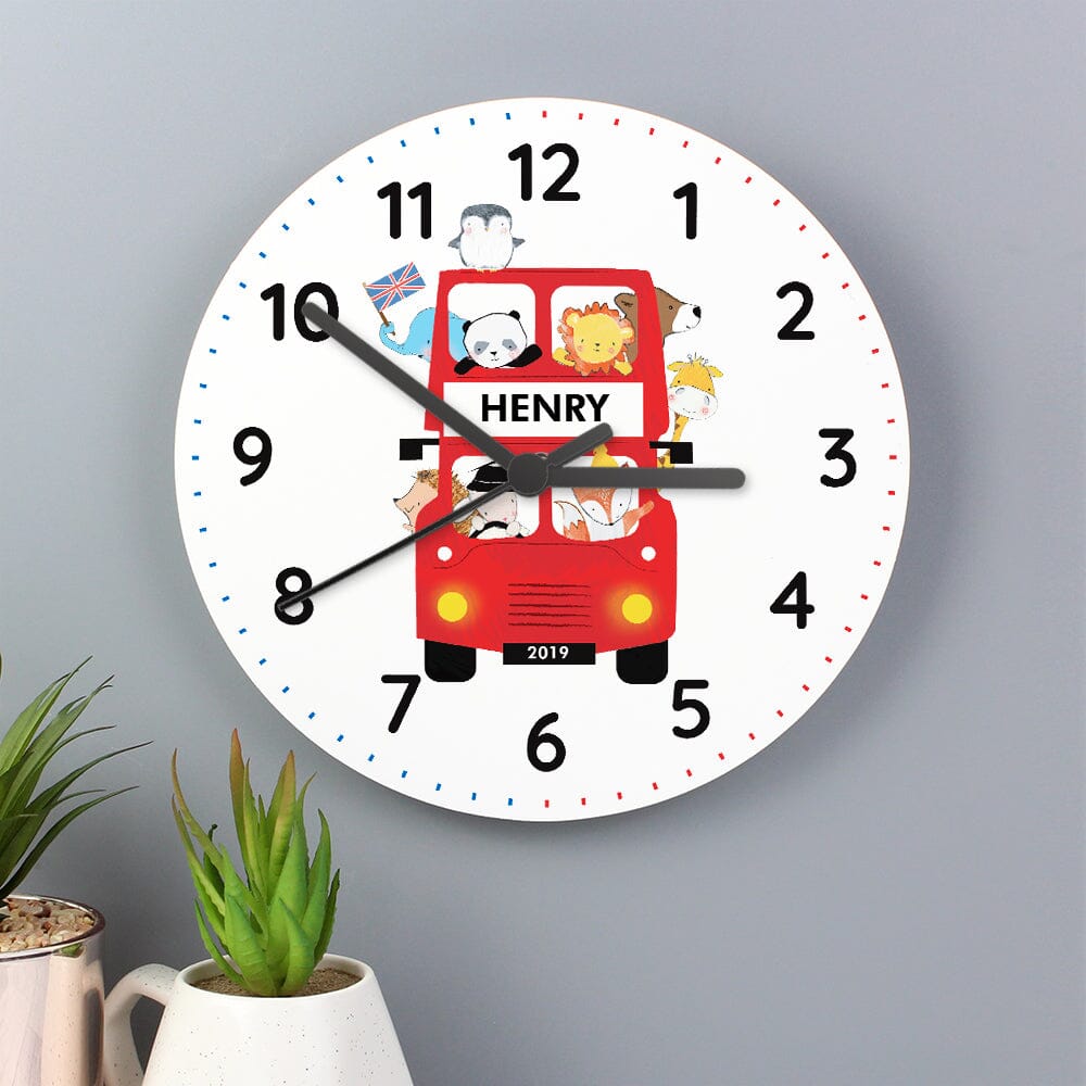Personalised London Animal Bus Wooden Clock Wall Clocks Mini Bee 