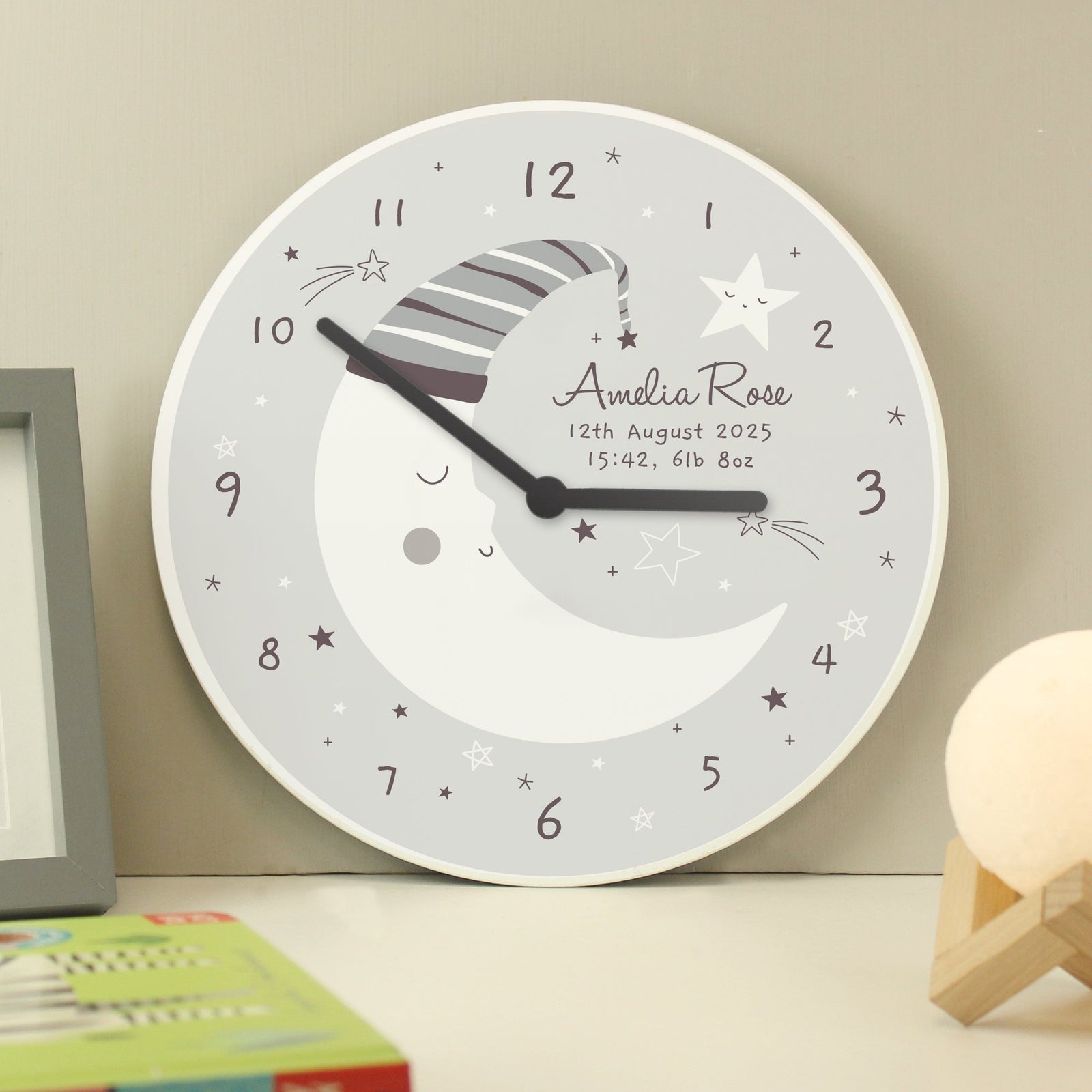 Personalised Moon Wooden Nursery Clock Mini Bee Wall Clocks