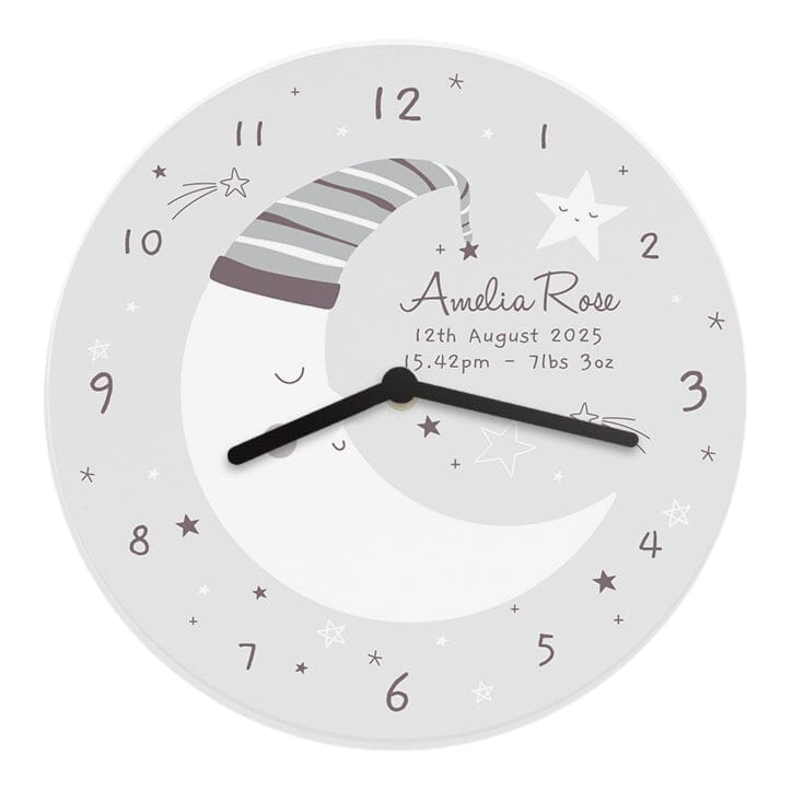 Personalised Moon Wooden Nursery Clock Wall Clocks Mini Bee 