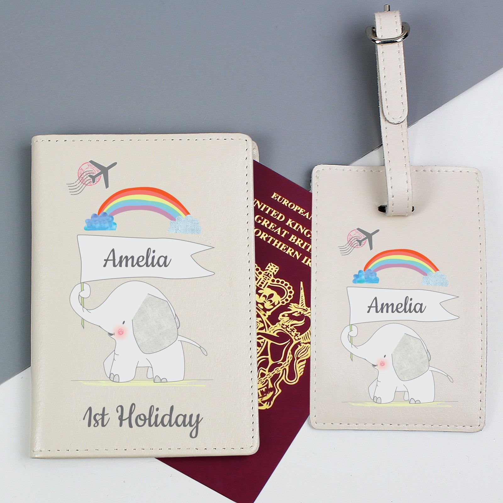 Personalised My 1st Cream Passport Holder & Luggage Tag Set Luggage Tags Mini Bee 