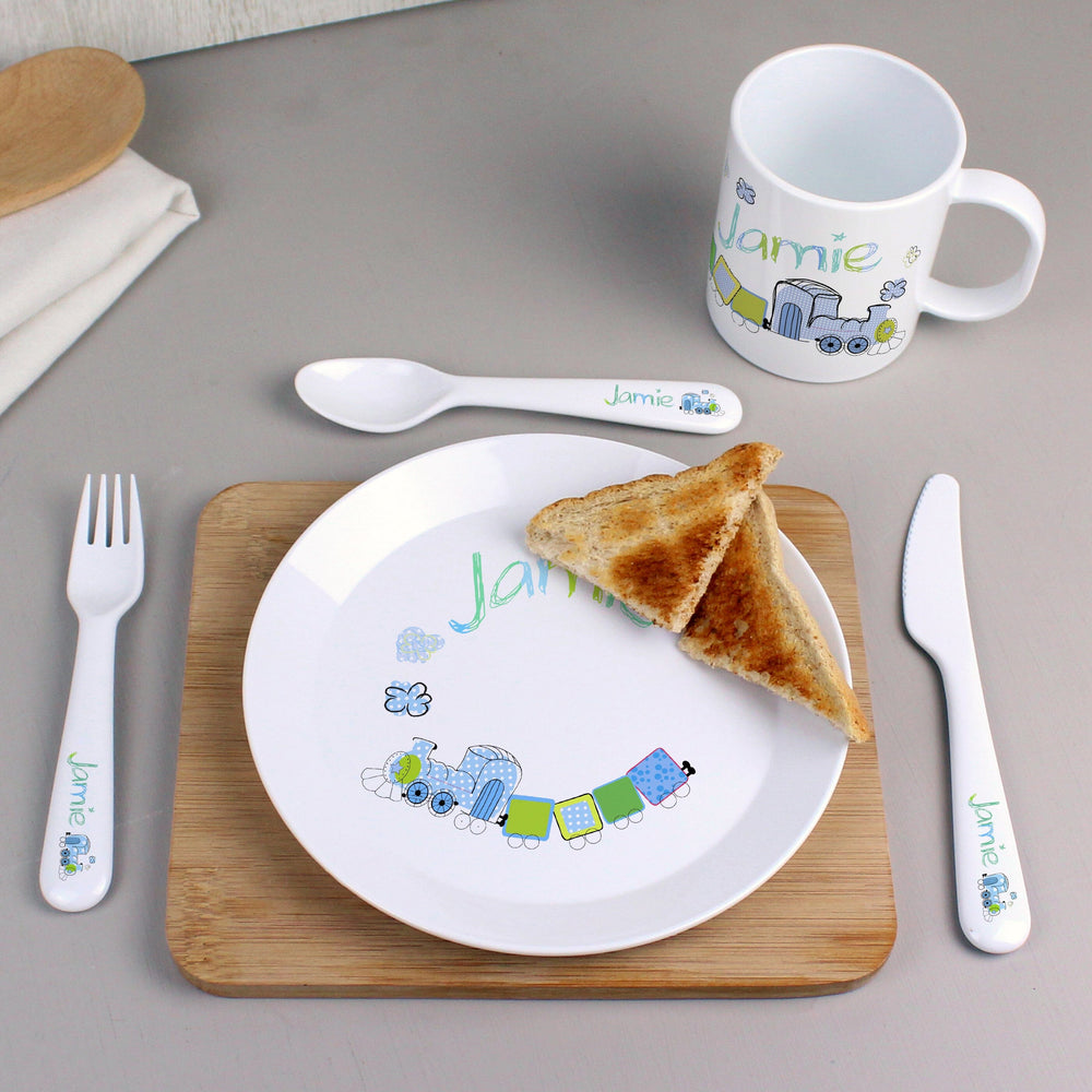 Personalised Patchwork Train 3 Piece Plastic Cutlery Set Flatware Sets Mini Bee 