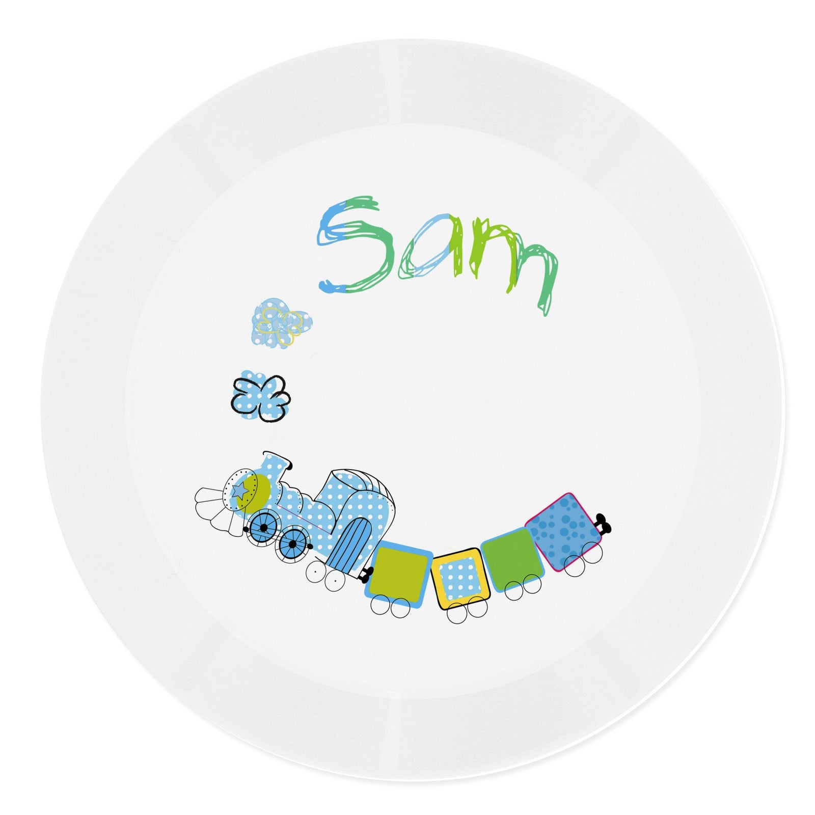 Personalised Patchwork Train Plastic Plate Plates Mini Bee 