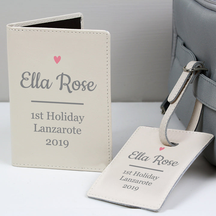 Personalised Pink Heart Cream Passport Holder & Luggage Tag Set Luggage Tags Mini Bee 