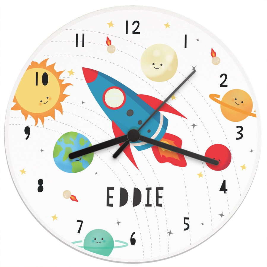 Personalised Rocket in Space Large Wooden Clock Wall Clocks Mini Bee 