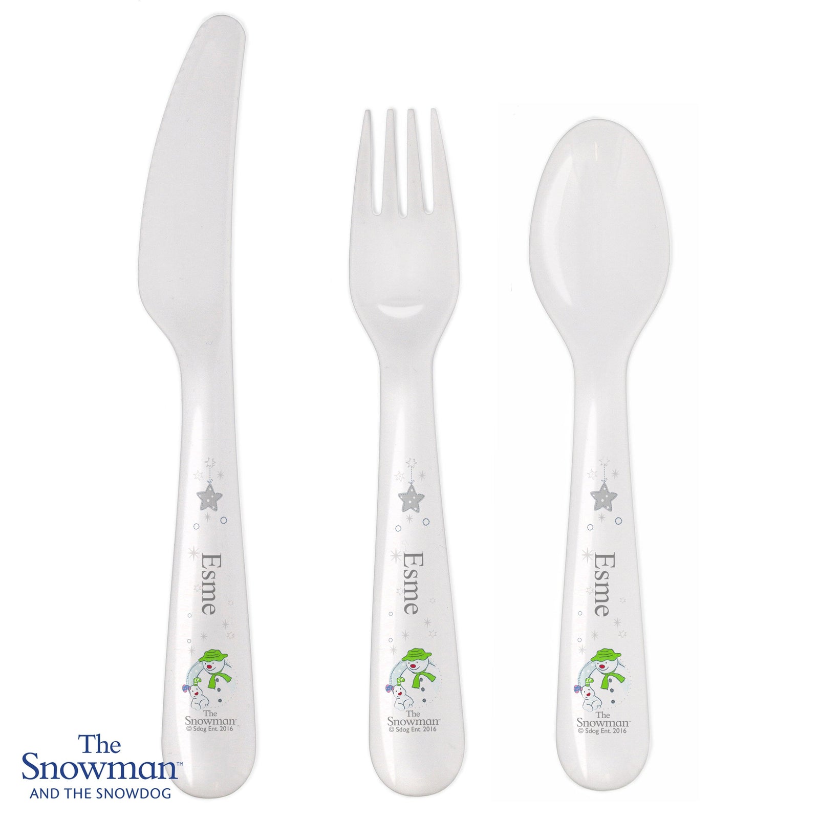 Personalised The Snowman and the Snowdog 3 Piece Plastic Cutlery Set Flatware Sets Mini Bee 