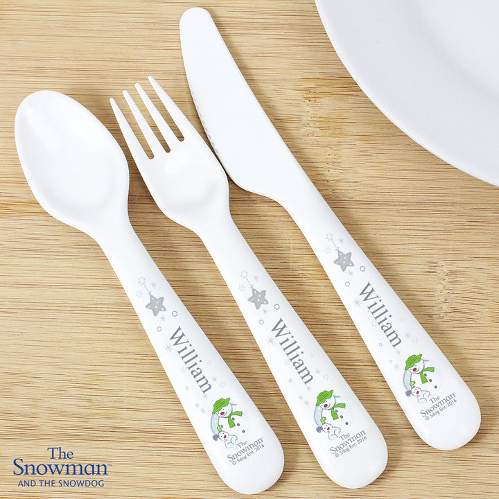 Personalised The Snowman and the Snowdog 3 Piece Plastic Cutlery Set Flatware Sets Mini Bee 