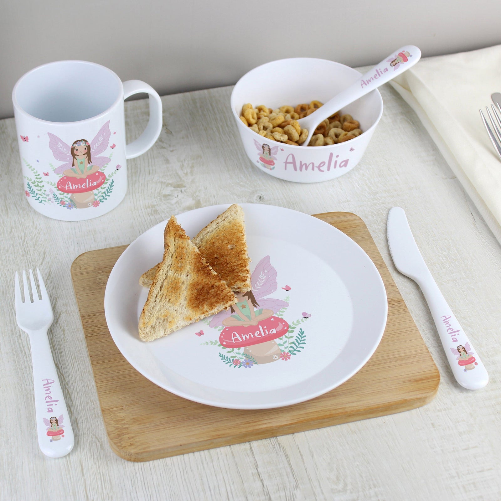 Personalised Toadstool Fairy Plastic Cutlery Flatware Sets Mini Bee 
