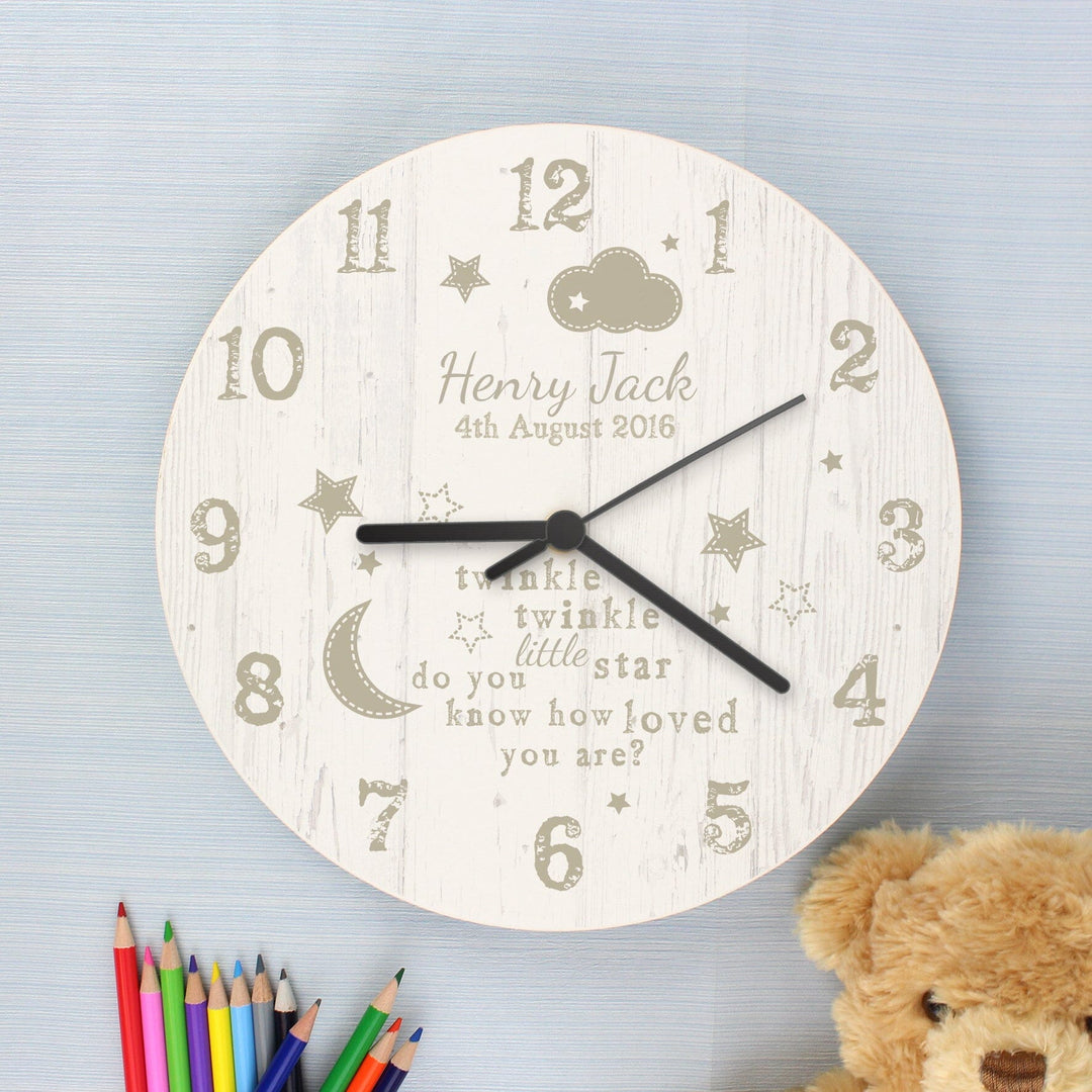 Personalised Twinkle Twinkle Shabby Chic Large Wooden Clock Wall Clocks Mini Bee 