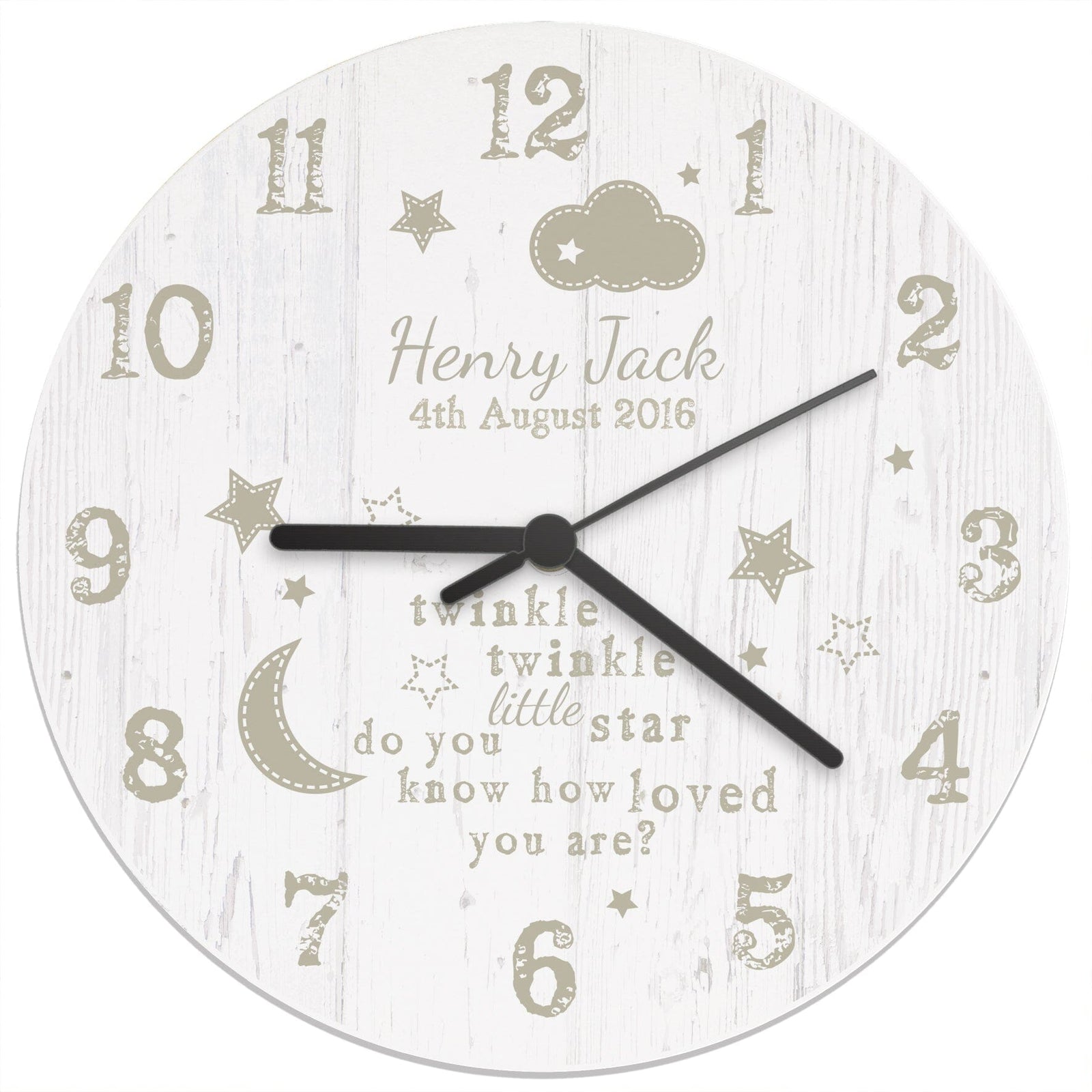 Personalised Twinkle Twinkle Shabby Chic Large Wooden Clock Wall Clocks Mini Bee 