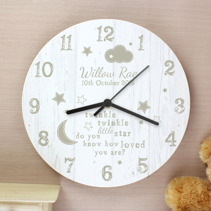 Personalised Twinkle Twinkle Shabby Chic Large Wooden Clock Wall Clocks Mini Bee 