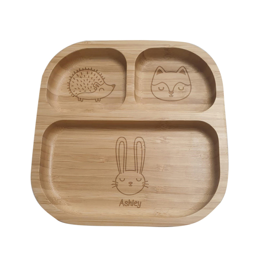 Personalised Woodland Bamboo Suction Plate Plates Mini Bee 