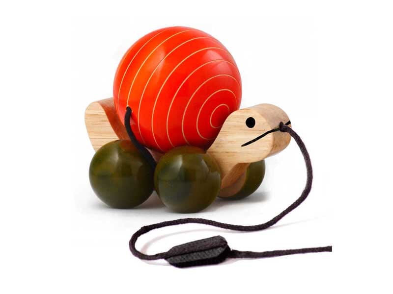 Pull Along Wooden Toy Turtle Rotating Shell Baby Activity Toys Ethiqana Orange 
