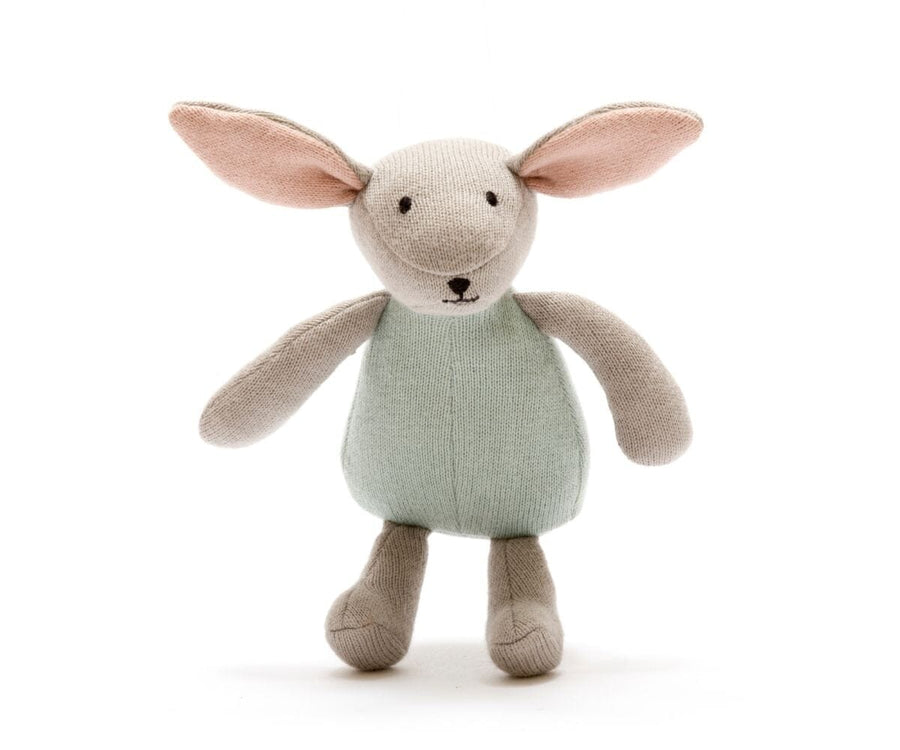 Teal Organic Cotton Knitted Bunny Rabbit Soft Toy Baby Activity Toys Best Years 